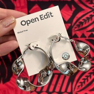 E54. 3/$16 Nordstrom Open Edit Silver Rhodium Plated Wavy Hoop Earrings